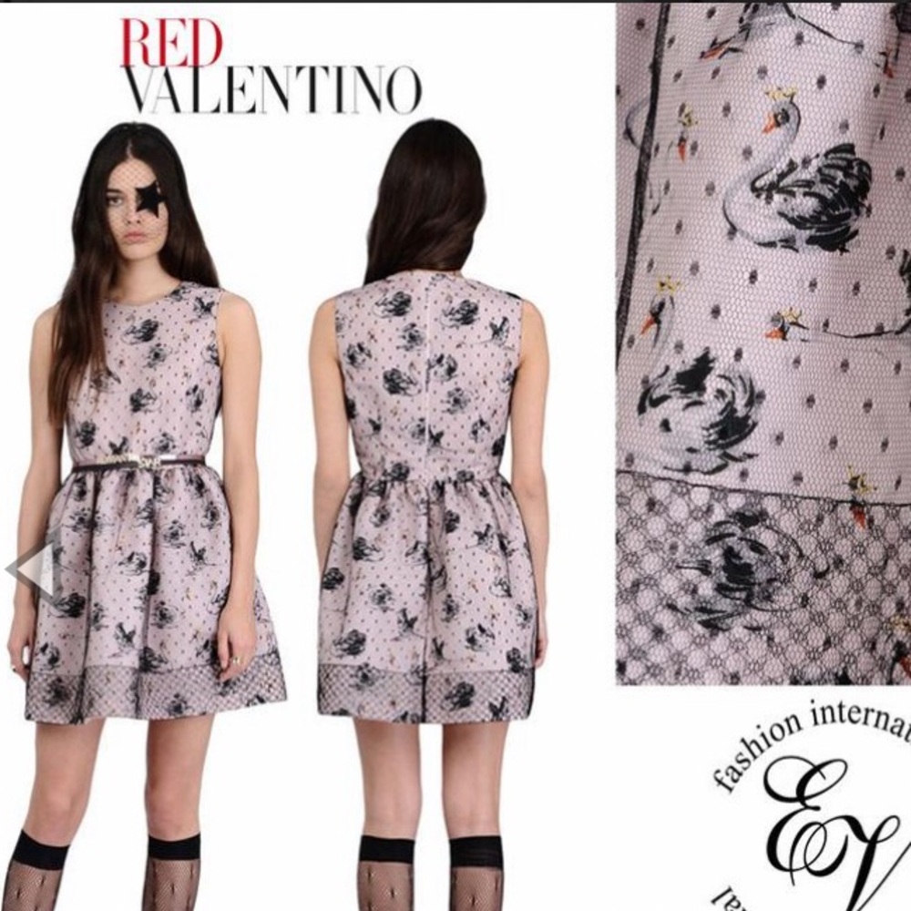 RED Valentino Tulle Crowned Swan Print Dress